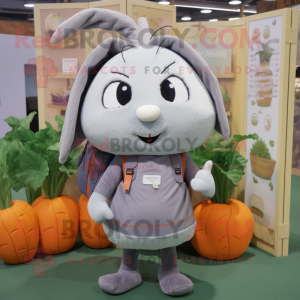 Gray Carrot mascot costume character dressed with a Mini Dress and Backpacks