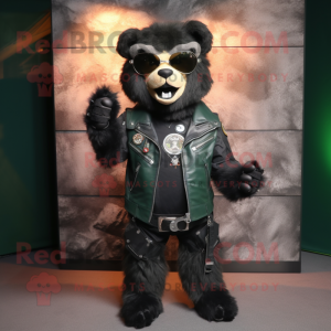 Forest Green Spectacled Bear mascot costume character dressed with a Biker Jacket and Keychains