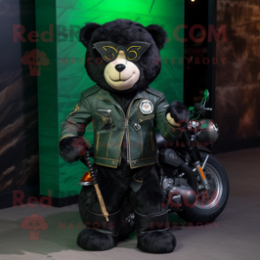 Forest Green Spectacled Bear mascot costume character dressed with a Biker Jacket and Keychains