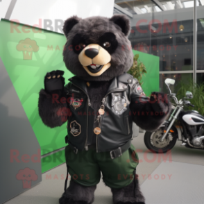 Forest Green Spectacled Bear mascot costume character dressed with a Biker Jacket and Keychains