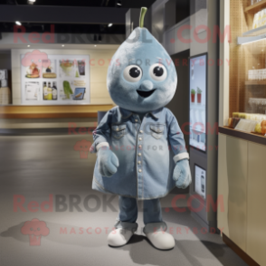 Silver Pear mascot costume character dressed with a Denim Shirt and Cummerbunds