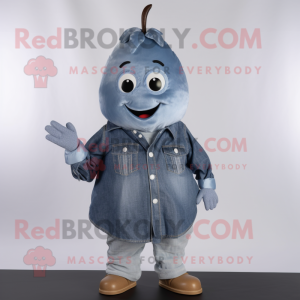 Silver Pear mascot costume character dressed with a Denim Shirt and Cummerbunds