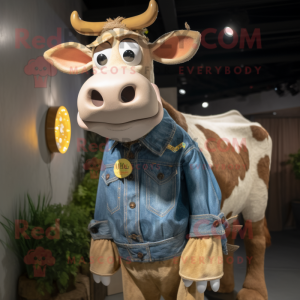 Tan Cow maskot kostume...