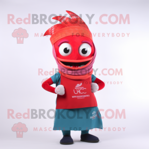 Red Ceviche mascot costume character dressed with a Yoga Pants and Scarf clips