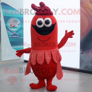 Red Ceviche mascot costume character dressed with a Yoga Pants and Scarf clips