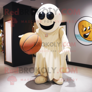 Cream Basketball Ball mascot costume character dressed with a Jumpsuit and Shawls
