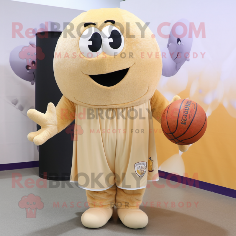 Cream Basketball Ball mascot costume character dressed with a Jumpsuit and Shawls