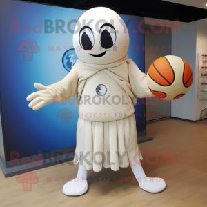 Cream Basketball Ball mascot costume character dressed with a Jumpsuit and Shawls