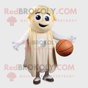 Cream Basketball Ball mascot costume character dressed with a Jumpsuit and Shawls