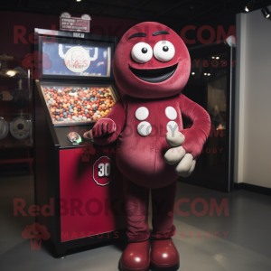 Maroon Gumball Machine mascot costume character dressed with a Shorts and Gloves