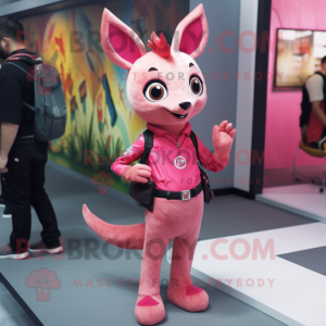 Pink Roe Deer mascot costume character dressed with a Skinny Jeans and Rings