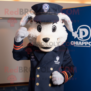 Navy Shepard'S Pie mascot costume character dressed with a Suit Jacket and Caps