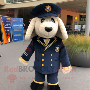 Navy Shepard'S Pie mascot costume character dressed with a Suit Jacket and Caps