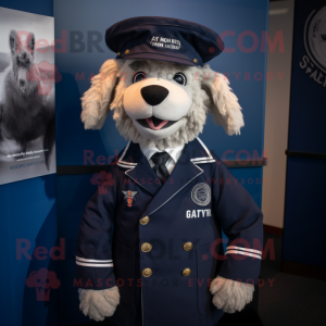 Navy Shepard'S Pie mascot costume character dressed with a Suit Jacket and Caps