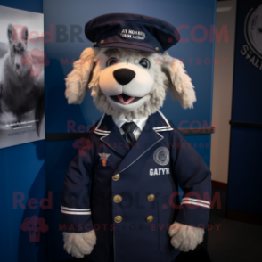 Navy Shepard'S Pie mascot costume character dressed with a Suit Jacket and Caps