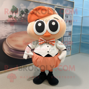 Peach Oyster mascot costume character dressed with a Cargo Pants and Bow ties