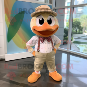 Peach Oyster mascot costume character dressed with a Cargo Pants and Bow ties