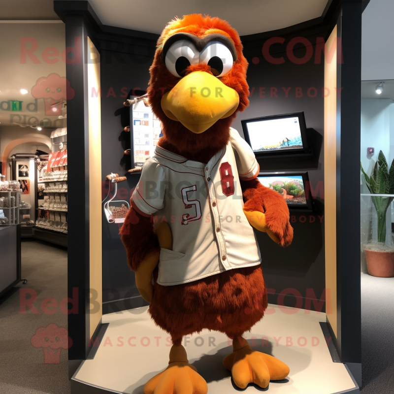 Rust Dodo Bird mascot costume character dressed with a Baseball Tee and Ties Rust Dodo Bird mascot costume character dressed with a Baseball Tee and Ties