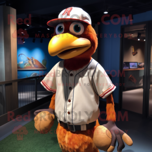 Rust Dodo Bird mascot costume character dressed with a Baseball Tee and Ties