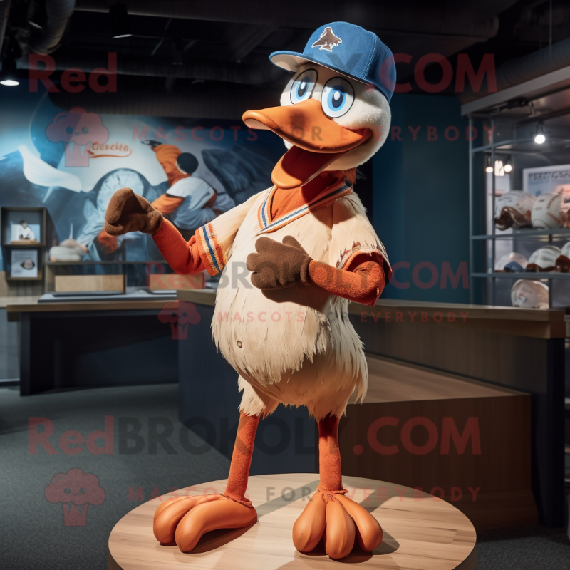 Rust Dodo Bird mascot costume character dressed with a Baseball Tee and Ties Rust Dodo Bird mascot costume character dressed with a Baseball Tee and Ties