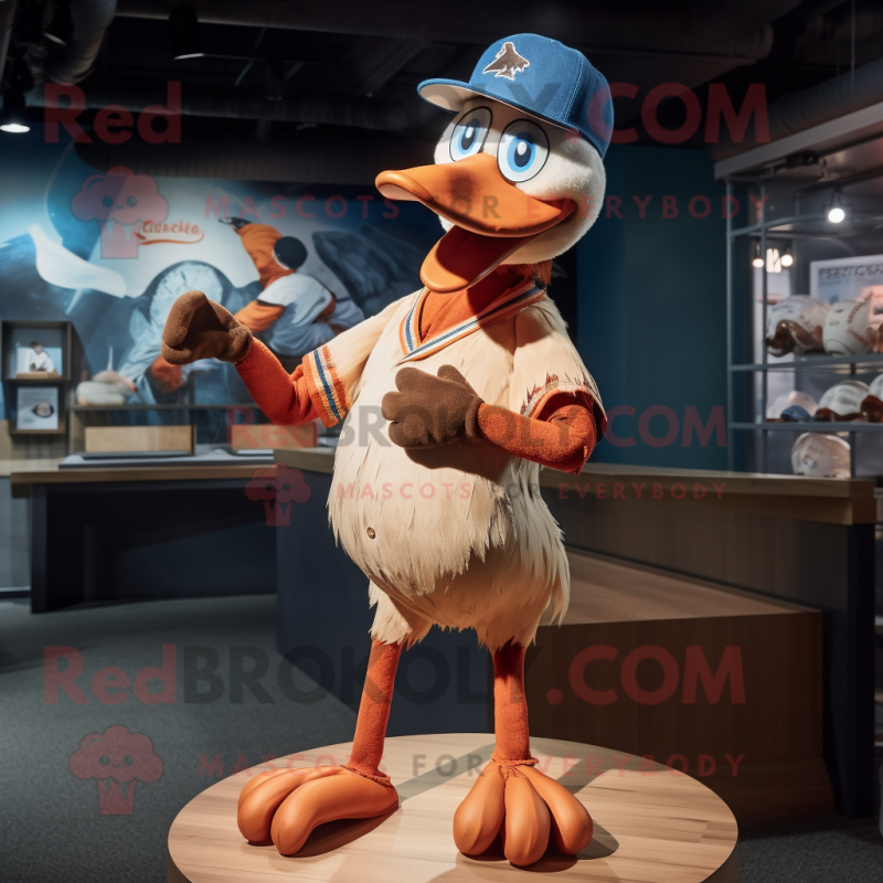 Rust Dodo Bird mascot costume character dressed with a Baseball Tee and Ties