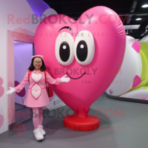 Pink Heart mascot costume character dressed with a Blouse and Foot pads