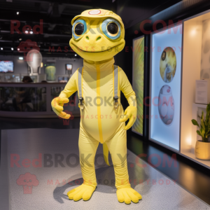 Lemon Yellow Lizard mascot costume character dressed with a Romper and Headbands