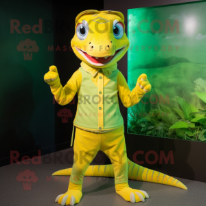 Lemon Yellow Lizard mascot costume character dressed with a Romper and Headbands