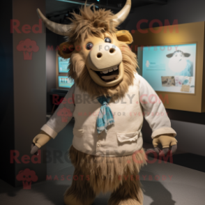 Tan Yak mascot costume character dressed with a Romper and Pocket squares