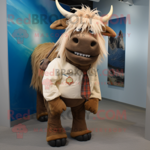 Tan Yak mascot costume character dressed with a Romper and Pocket squares
