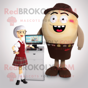 Tan Cherry mascot costume character dressed with a Pencil Skirt and Digital watches