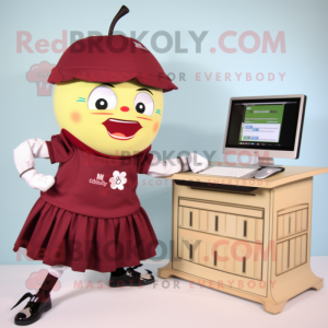 Tan Cherry mascot costume character dressed with a Pencil Skirt and Digital watches