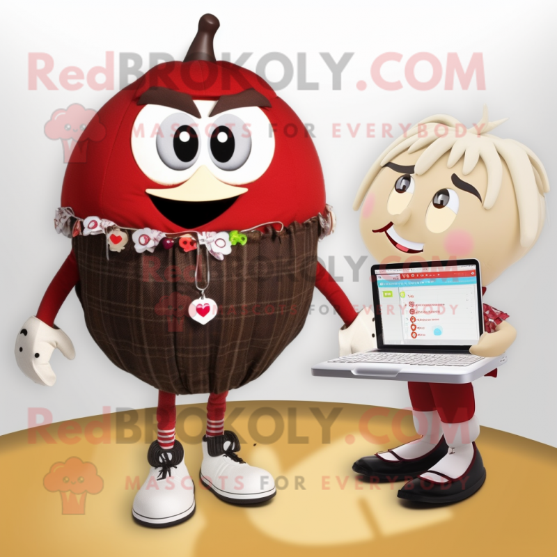 Tan Cherry mascot costume character dressed with a Pencil Skirt and Digital watches