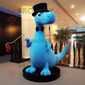 Sky Blue Diplodocus mascot costume character dressed with a Tuxedo and Caps