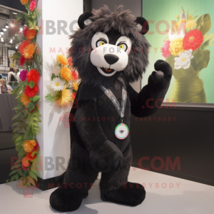 Black Lion mascot costume character dressed with a Dress and Scarf clips