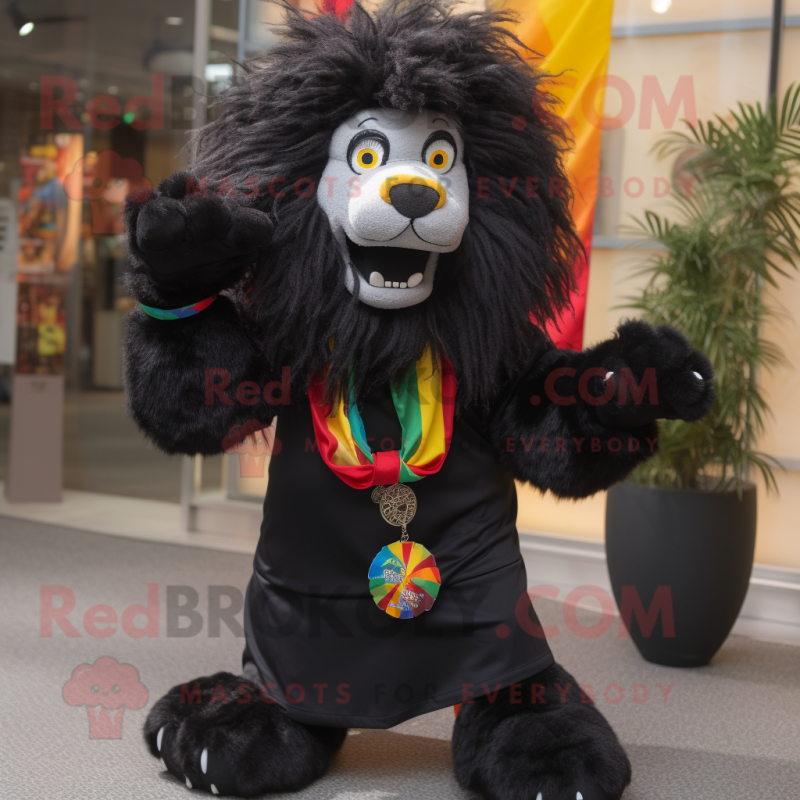 Black Lion mascot costume character dressed with a Dress and Scarf clips