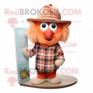 Peach Goulash mascot costume character dressed with a Flannel Shirt and Shawls