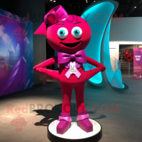Magenta Alliance mascot costume character dressed with a One-Piece Swimsuit and Bow ties