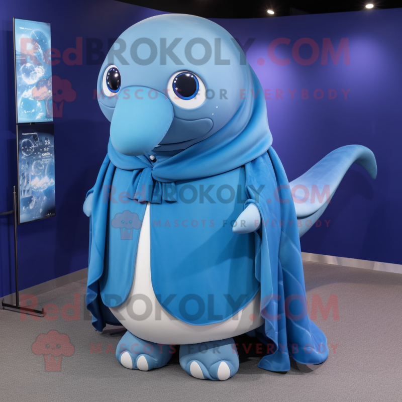 nan Blue Whale mascot costume character dressed with a Cardigan and Rings nan Blue Whale mascot costume character dressed with a Cardigan and Rings