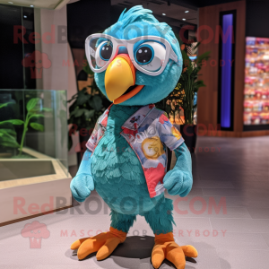 nan Macaw mascot costume character dressed with a Playsuit and Eyeglasses