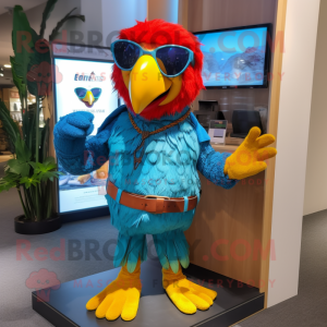 nan Macaw mascot costume character dressed with a Playsuit and Eyeglasses