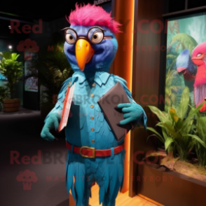 nan Macaw mascot costume character dressed with a Playsuit and Eyeglasses