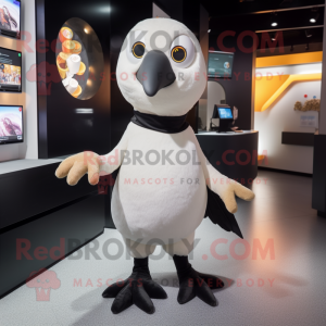 Cream Blackbird mascot costume character dressed with a Leggings and Foot pads