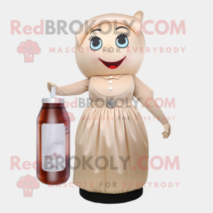 Beige Soda Can mascot costume character dressed with a Cocktail Dress and Handbags