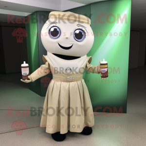 Beige Soda Can mascot costume character dressed with a Cocktail Dress and Handbags