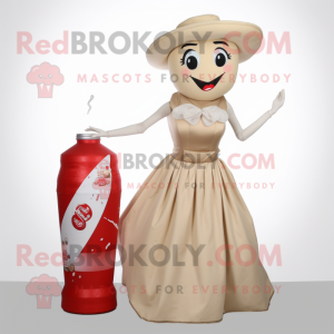 Beige Soda Can mascot costume character dressed with a Cocktail Dress and Handbags