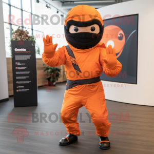 Orange Ninja mascot costume character dressed with a Moto Jacket and Pocket squares