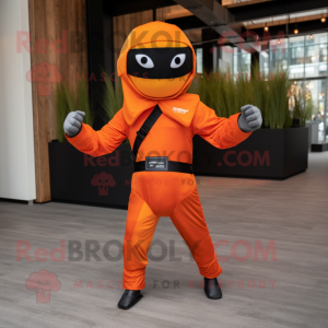 Orange Ninja mascot costume character dressed with a Moto Jacket and Pocket squares