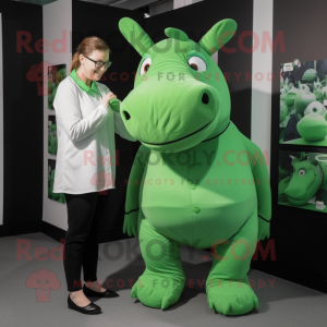 Green Rhinoceros mascot costume character dressed with a Culottes and Eyeglasses