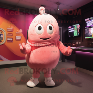 Pink Turnip mascot costume character dressed with a Sweatshirt and Mittens